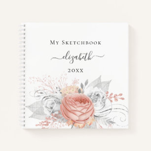 Sketchbook rose gold floral silver foliage white notebook