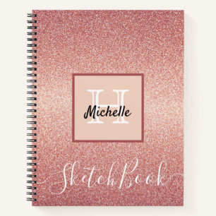 Sketchbook rose gold glitter monogram notebook