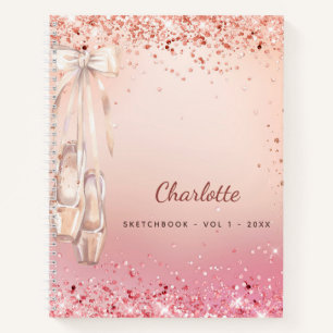 Sketchbook rose gold pink glitter ballet dance notebook