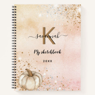 Sketchbook rose gold pumpkin glitter monogram notebook