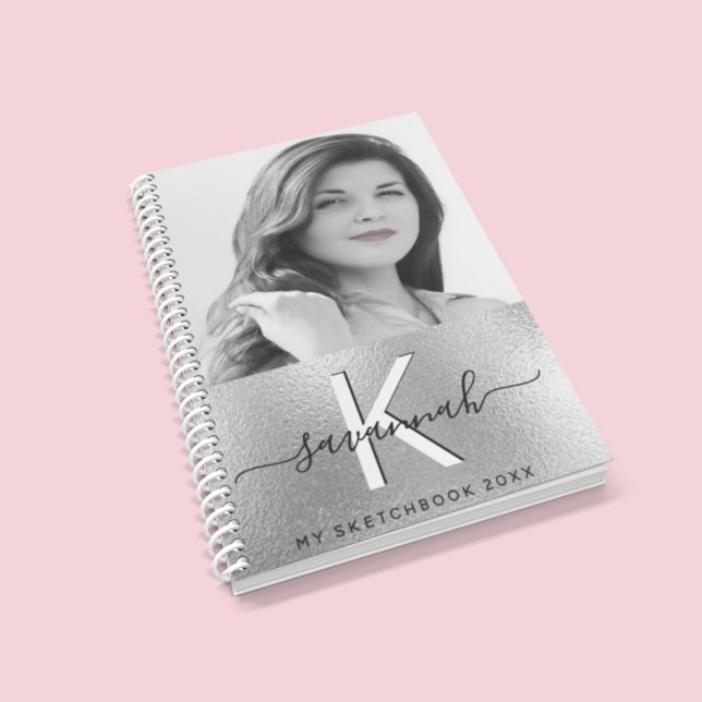 Sketchbook silver custom photo script monogram notebook (Creator Uploaded)