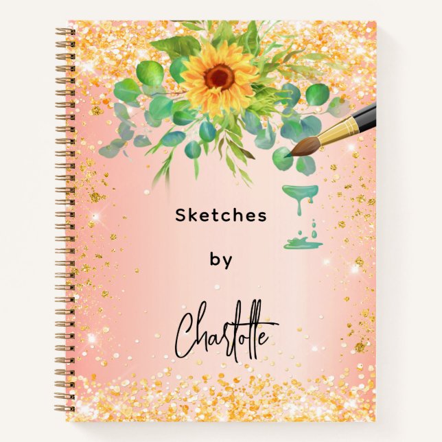 Sketchbook sunflowers orange gold paint notebook (Front)