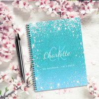 Sketchbook teal blue glitter aqua green name