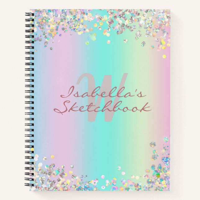 Sketchbook Unicorn Holographic Glitter Notebook (Front)