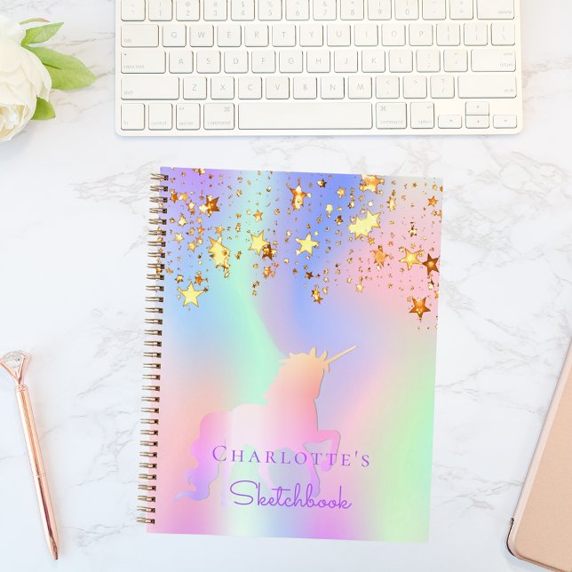 Sketchbook unicorn pink gold stars holographic gir notebook (Creator Uploaded)