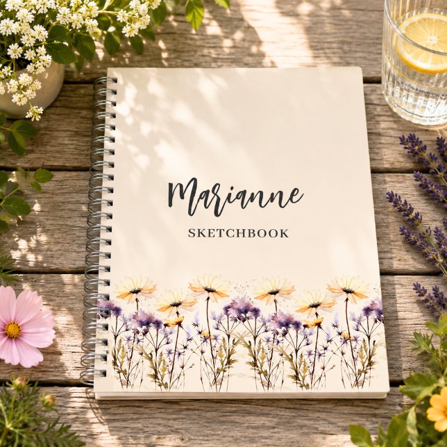 Sketchbook wildflowers beige yellow name script notebook (Creator Uploaded)