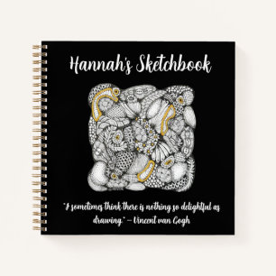 Sketchbook with Hand-Drawn Doodle and Quote Notebook