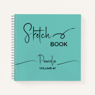 Sketchbook Your Name Script Teal Blue Notebook