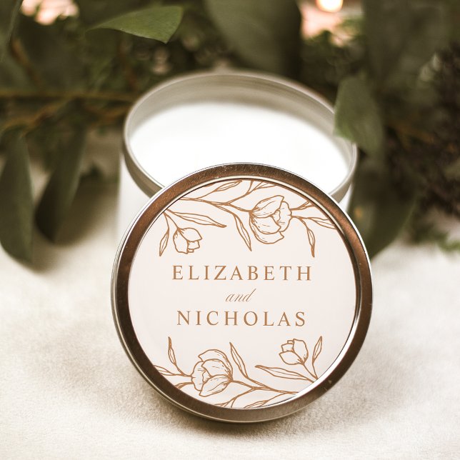 Sketched Almond and Copper Floral Wedding Classic Round Sticker (Creator Uploaded)