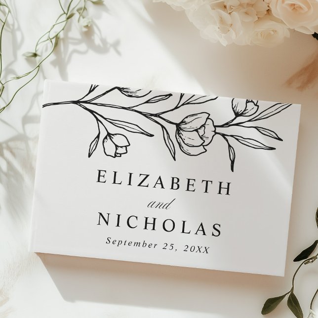 Sketched Black Floral Photo Wedding Guest Book (Creator Uploaded)