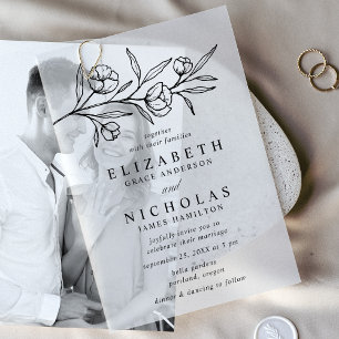 Sketched Black Floral Wedding Vellum Invitations