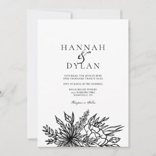 Sketched Botanical Bouquet Wedding QR Code Invitation