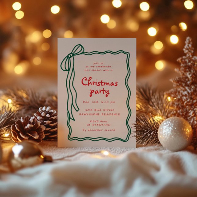 Sketched Bow Frame Christmas Party Invitation (Creator Uploaded)