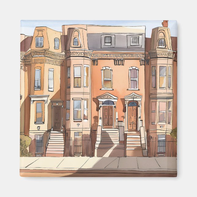 Sketched Brownstones | Boston Massachusetts Magnet (Front)