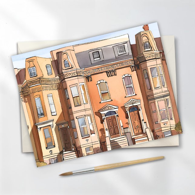 Sketched Brownstones | Boston Street Painting Postcard (Creator Uploaded)