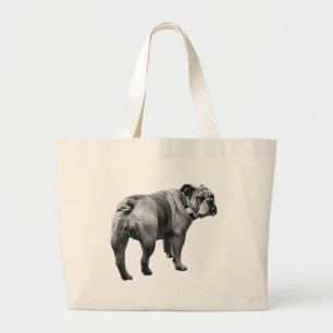 Sketched Bulldog, Easy Carry Large Tote Bag