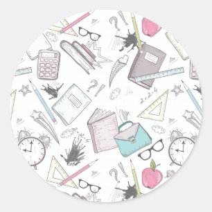 Sketched Classroom Teacher Pattern Classic Round Sticker