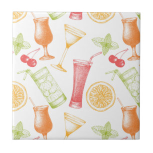 Sketched Cocktail Pattern Ceramic Tile