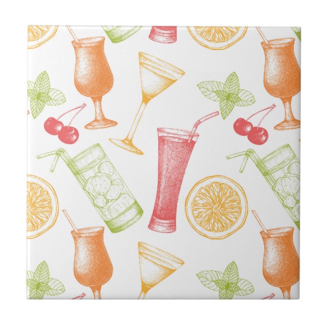 Sketched Cocktail Pattern Ceramic Tile (Front)