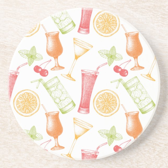 Sketched Cocktail Pattern Coaster (Front)