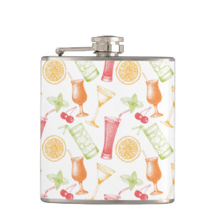 Sketched Cocktail Pattern Hip Flask
