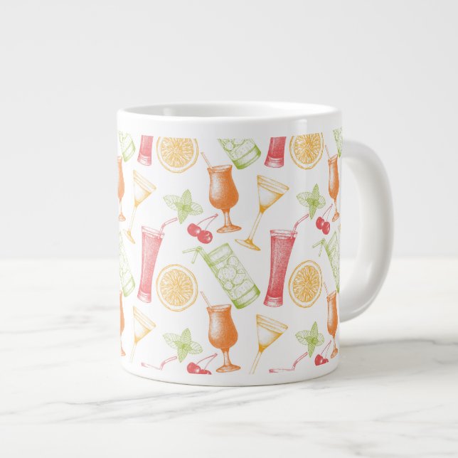 Sketched Cocktail Pattern Large Coffee Mug (Front Right)