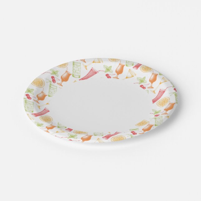 Sketched Cocktail Pattern Paper Plate (Angled)