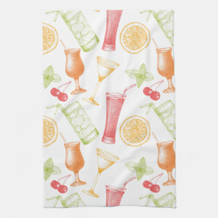Sketched Cocktail Pattern Tea Towel