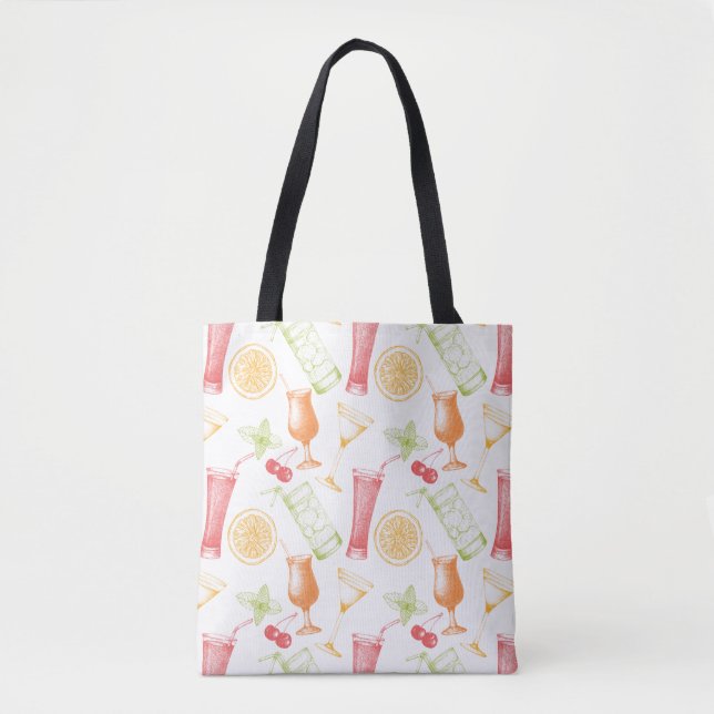 Sketched Cocktail Pattern Tote Bag (Front)