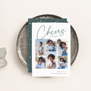 Sketched Cursive 6 Photo Collage New Year Holiday Card