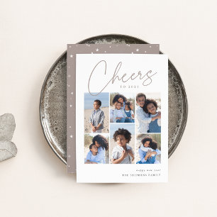 Sketched Cursive 6 Photo Collage New Year Holiday Card