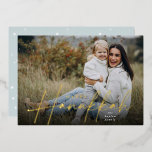 Sketched Cursive Full Photo Hanukkah Foil Holiday Card<br><div class="desc">Share holiday greetings with these chic Hanukkah photo cards featuring your favourite full bleed horizontal or landscape orientated photo. "Happy Hanukkah" appears as a shining real foil text overlay in classic serif and casual hand sketched cursive lettering. Personalise with your family name.</div>