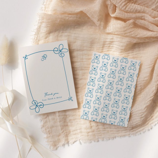 Sketched Cute Wavy Bow Frame Baby Shower Thank You Card (Creator Uploaded)