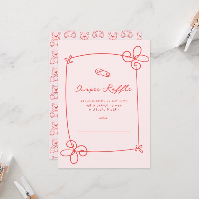 Sketched Cute Wavy Bow Frame Baby Shower Ticket Invitation (Front/Back In Situ)