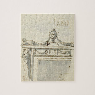 Sketched design for a fireplace (pen & ink and was jigsaw puzzle