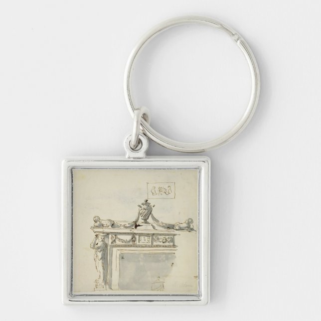 Sketched design for a fireplace (pen & ink and was key ring (Front)
