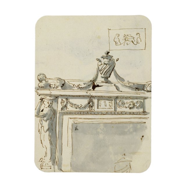 Sketched design for a fireplace (pen & ink and was magnet (Vertical)