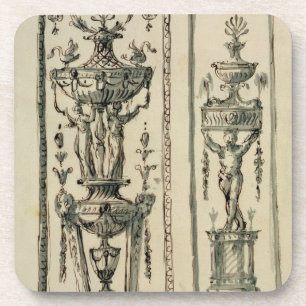 Sketched designs for ornate panels (pen & ink and coaster