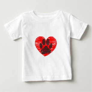 Sketched Dog Paw In Red Heart Baby T-Shirt