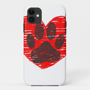 Sketched Dog Paw In Red Heart iPhone 11 Case