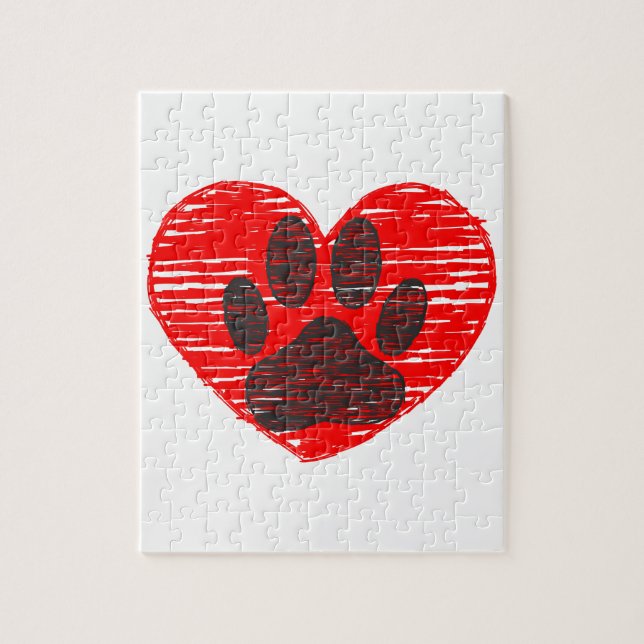 Sketched Dog Paw In Red Heart Jigsaw Puzzle (Vertical)