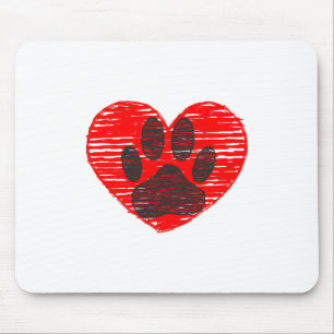 Sketched Dog Paw In Red Heart Mouse Pad