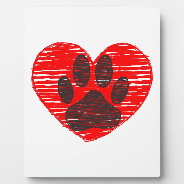 Sketched Dog Paw In Red Heart Plaque (Front)