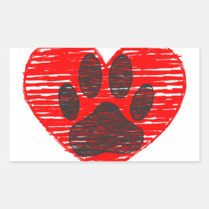 Sketched Dog Paw In Red Heart Rectangular Sticker