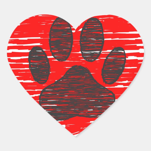 Sketched Dog Paw In Red Heart Sticker (Front)