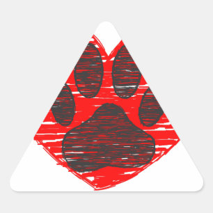 Sketched Dog Paw In Red Heart Triangle Sticker