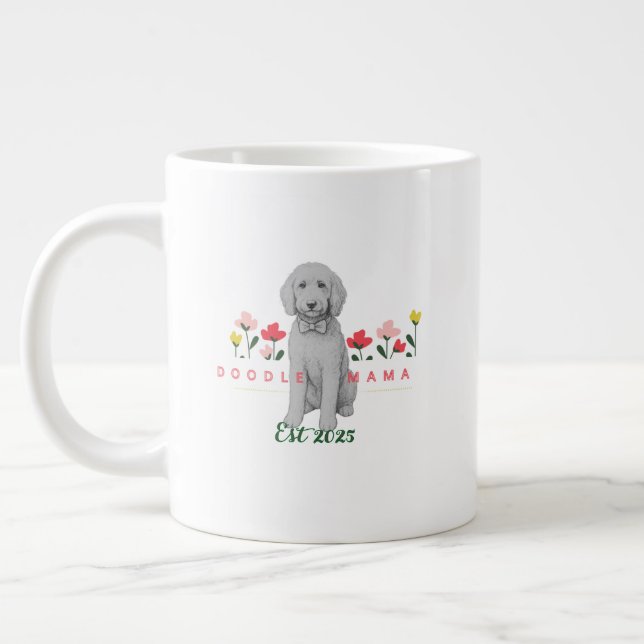Sketched Doodle Mug with Flowers - Customisable (Left)