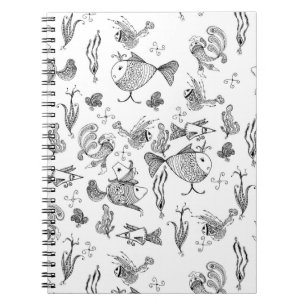 Sketched fairy fantasy fishes creachers plants sea notebook
