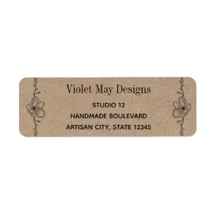 Sketched Floral Border Rustic Kraft Return Address Label