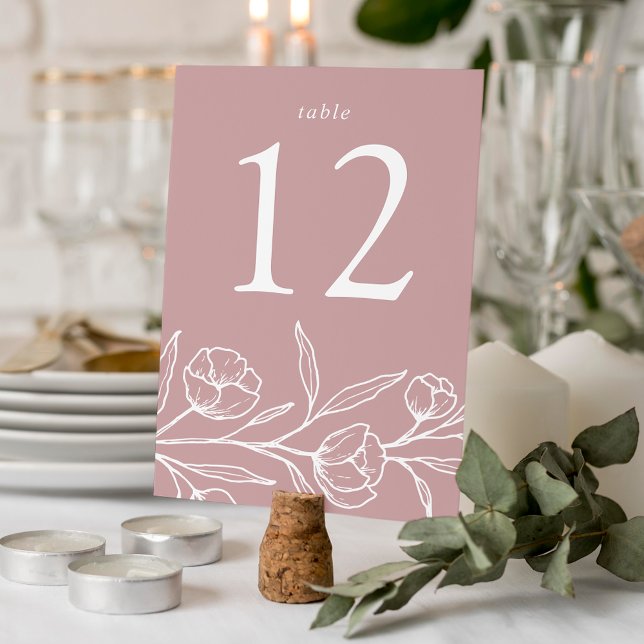 Sketched Floral Dusty Rose Wedding Table Number (Creator Uploaded)